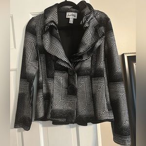 Joseph Ribkoff Black and Silver Jacket Blazer w/ ruffled collar
